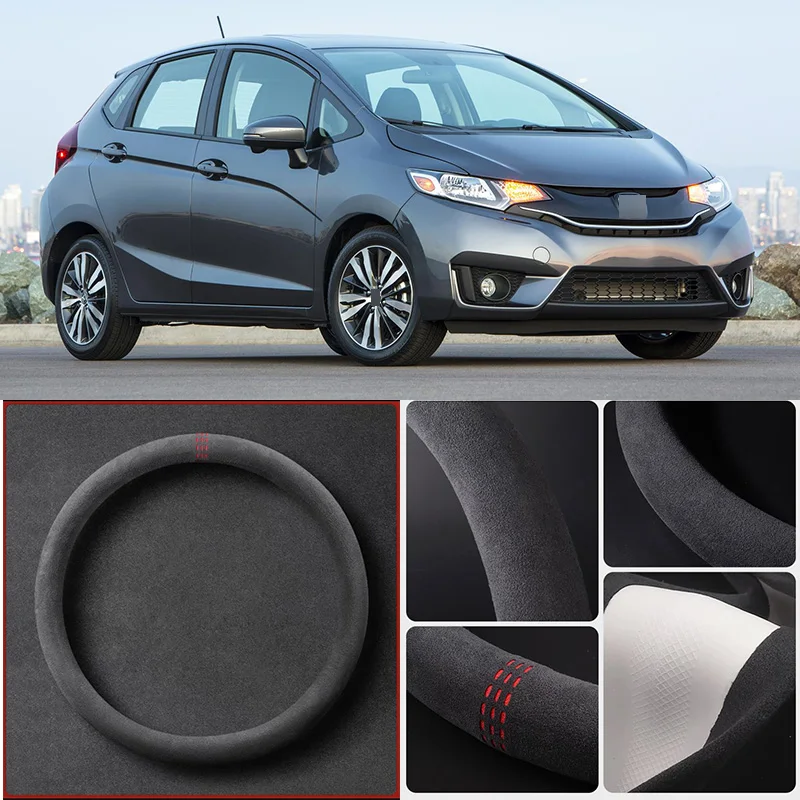

Alcantara Anti-Slip Black Suede Leather Car Universal Steering Wheel Cover For Honda Fit Car Accessories