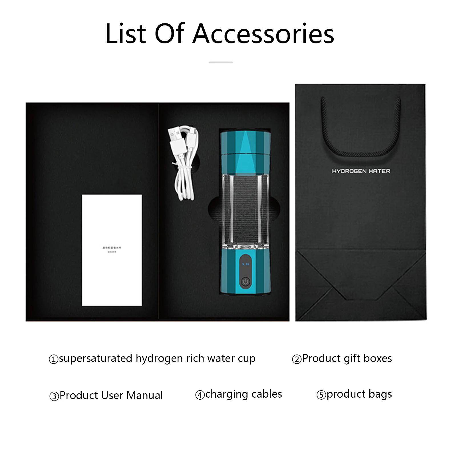Hydrogen Water Mug Generator Water Filter Electrolysis Mug 10000PPB for Japan