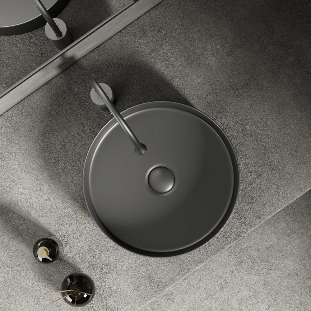 Modern ceramic bathroom sink diameter 36cm/14in matte finish suitable for bathroom vanity