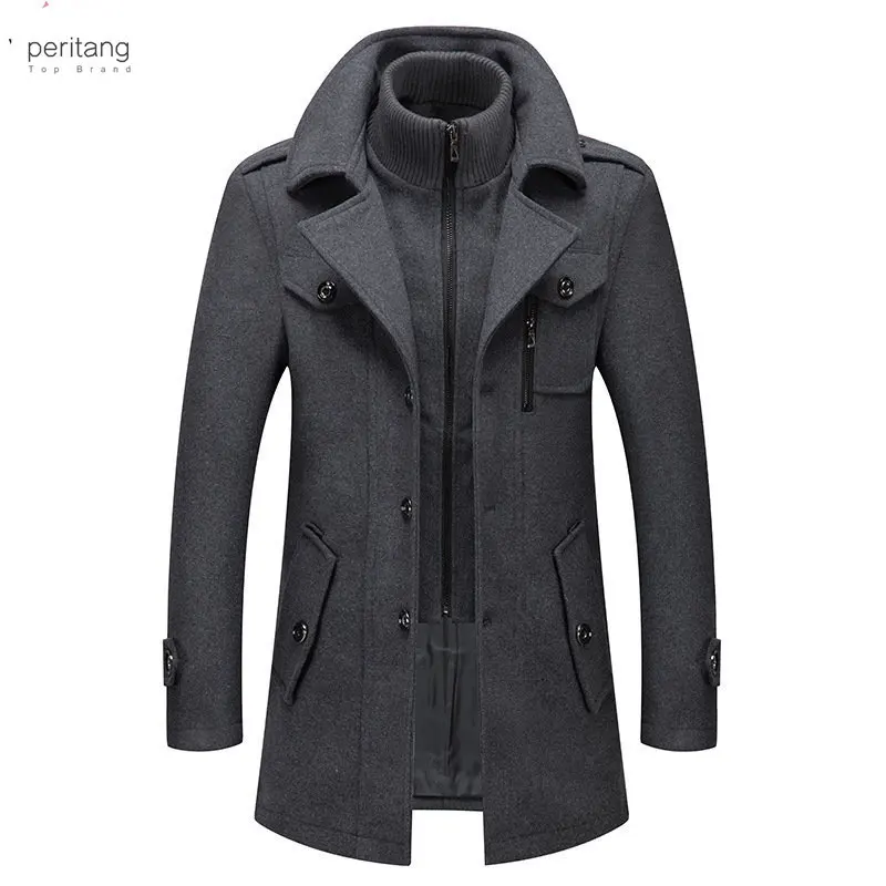 

New Fashion New Winter Wool Coat Men Double Collar Thick Jacket Single Breasted Trench Coat Men Fashion Wool Blends Overcoats