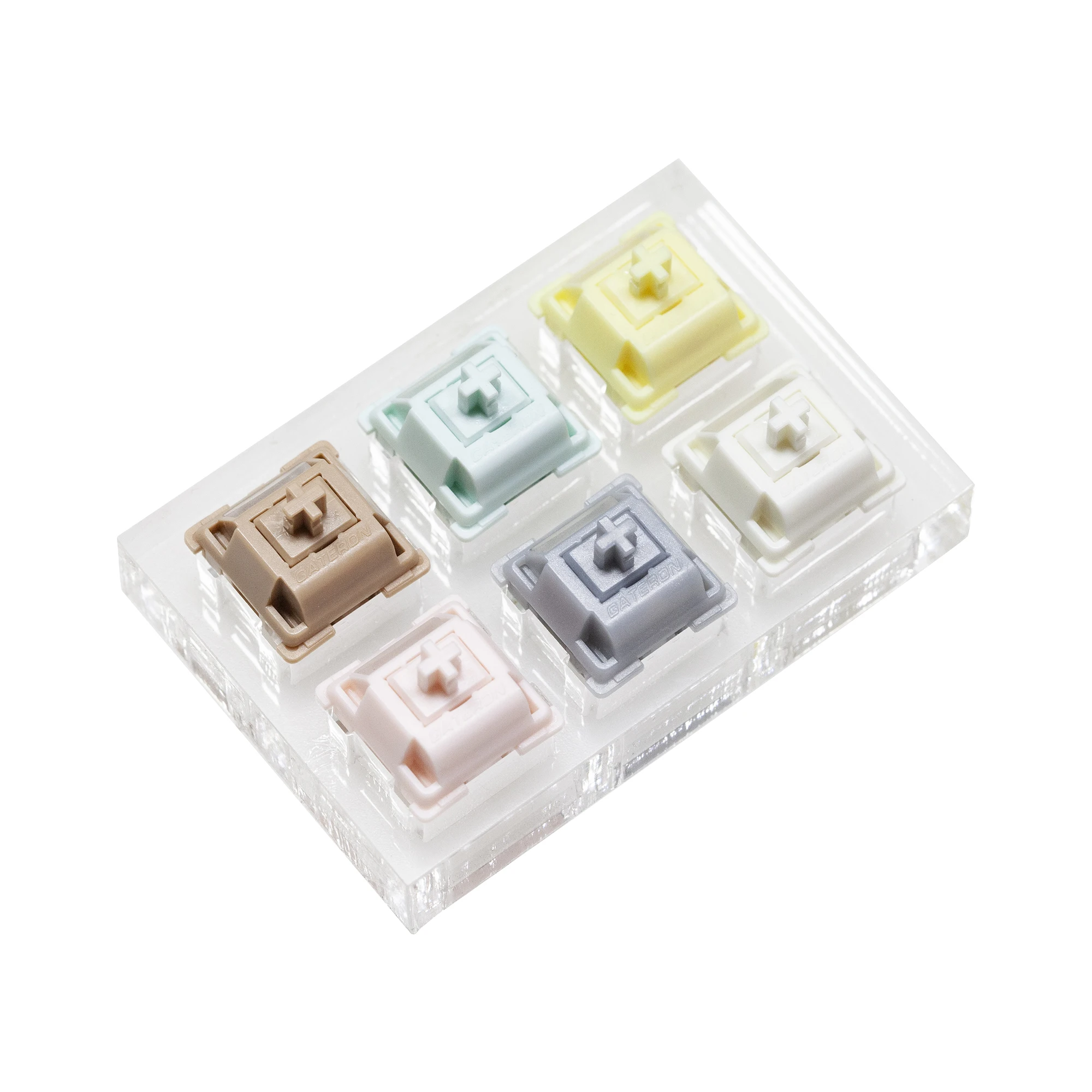 Gateron Smoothie Switch Tester Set with Blank Keycaps and Acrylic Base - Chocolate Mint Banana Silver Color Palette