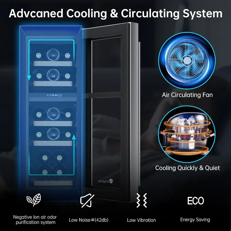12Inch 16 Bottle Dual Zone Wine Cooler Refrigerator Professional Compressor, Stainless Steel & Tempered Glass For Red Wine 2