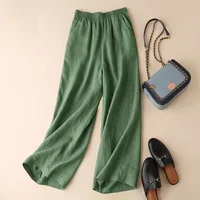 Fashion Full Length Casual Pants for Women Cotton Linen Wide Leg Pants Solid Summer Pants Female Loose High Waist Straight Trous - Image 6