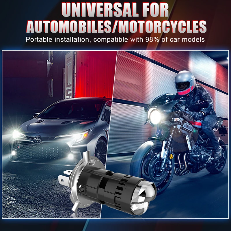 Ultra-Bright H4 LED Projector Lens Headlight with Wireless Turbo Cooling System, 6000K Plug and Play