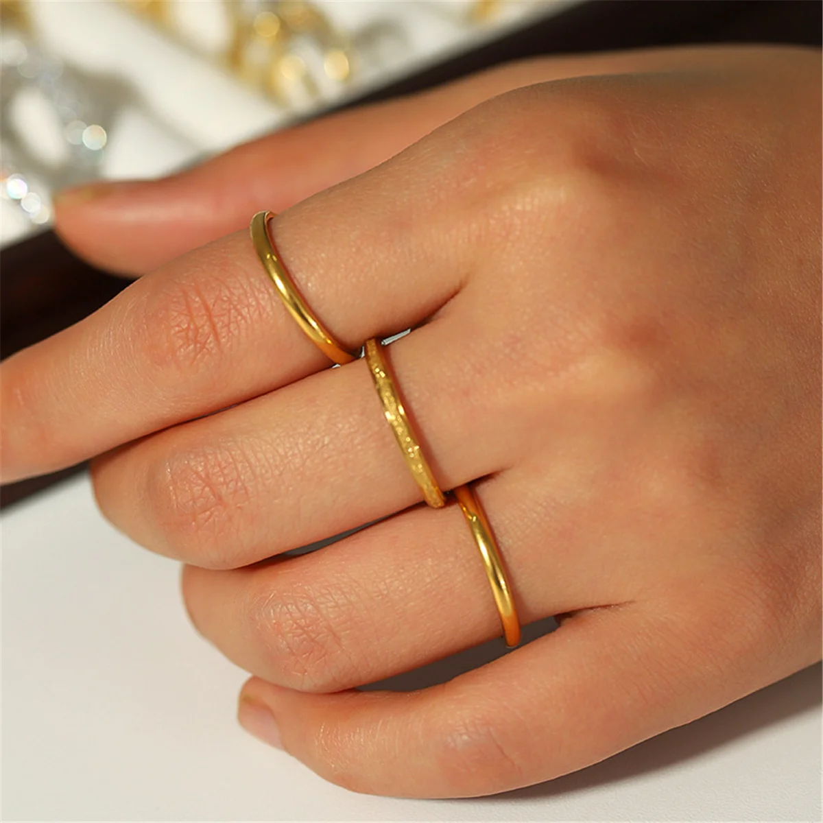 Vintage 18K Gold Plated Stainless steel Rings for Women Fashion Jewelry Gift Simple Ring 3Pcs/set