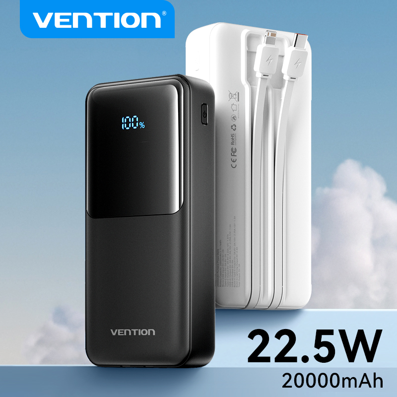 Vention 20000mAh Power Bank 22.5W Dual Fast Charging Cable Portable Battery Charger For iPhone 15 14 13 Pro Max Xiaomi Samsug