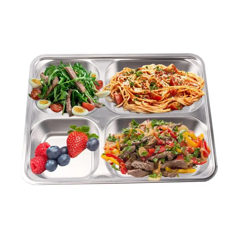 

Steel Divided Plates Dinner Tray Lunch Container Food Plate Rectangular Divided Plates With 4 Compartments fast food tray