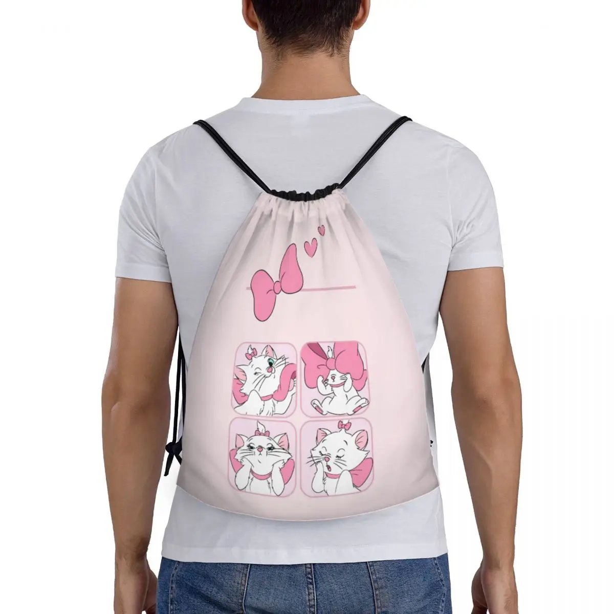 Custom DAnime Drawstring Bags Women Men Lightweight Marie Cat Sports Gym Storage Backpack