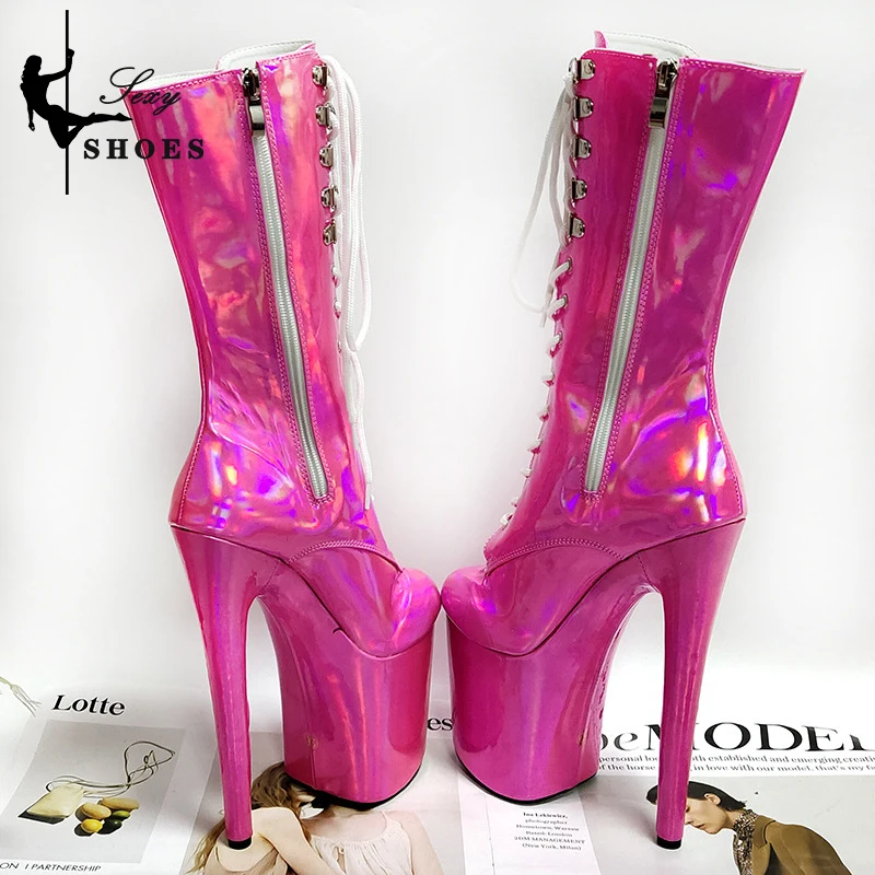 7Inch/17CM Women ANKLE Boots Fetish Laser Color Pole Dancing Shoes Mid-Calf Modern Boots Thin Heel Stripper Platform Heels Shoes