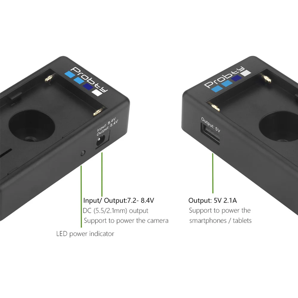 Probty DSLR Camera Clamp NP-F Battery Adapter Plate for Sony NP-F Type Batteries 8.4V/7.4V Output Port DC 5.5x2.1mm camera clamp,battery adapter plate