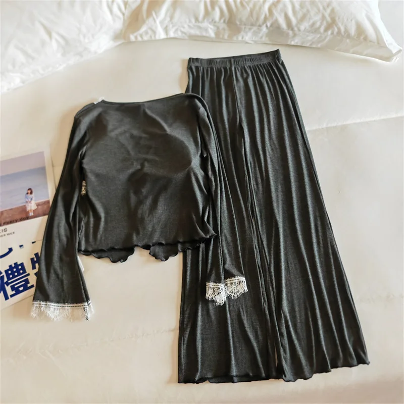 Pyjamas Für Damen Elegante Langarm Hose Set Frühling Herbst Winter Zimmer Tragen Pyjamas Frauen Mode Modale Nachtwäsche Hause Pijama – Detail 11