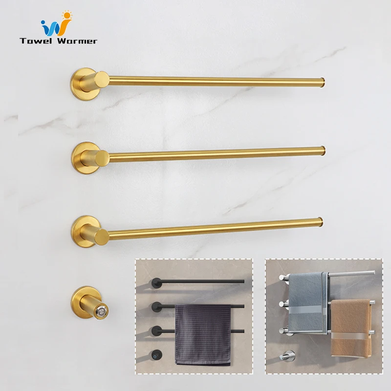 ห้องน้ําซ่อนการติดตั้งราวแขวนผ้าเช็ดตัวแบบอุ่นแปรงทองสมาร์ทเครื่องอุ่นผ้าขนหนูอุณหภูมิสแตนเลสชั้นวางผ้าขนหนูไฟฟ้า 1