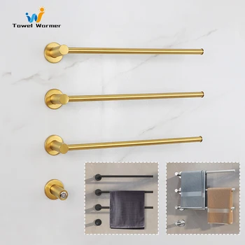 ห้องน้ําซ่อนการติดตั้งราวแขวนผ้าเช็ดตัวแบบอุ่นแปรงทองสมาร์ทเครื่องอุ่นผ้าขนหนูอุณหภูมิสแตนเลสชั้นวางผ้าขนหนูไฟฟ้า 1