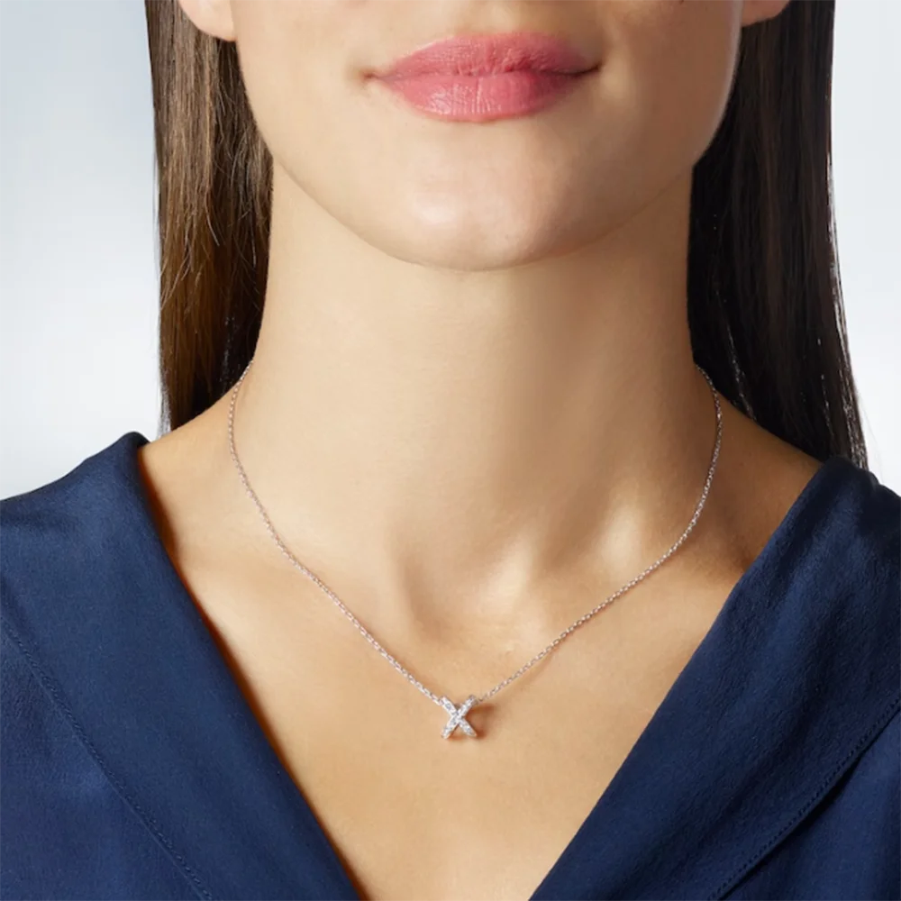 JEUX DE LIENS Jewelry Series Platinum Necklace X-shaped Full Diamond Pendant Women's Luxury Brand Gift