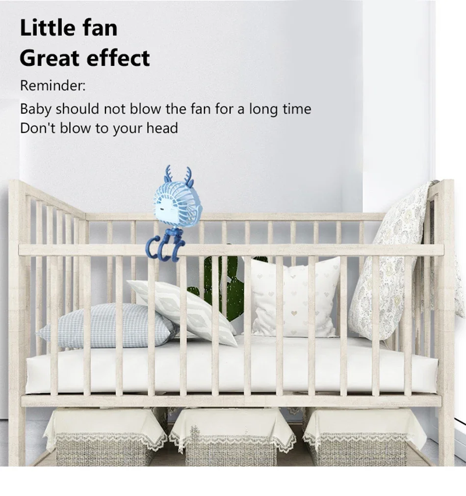 Description Picture 6 of itemNew Stroller Fan Portable Desk Handheld Baby Bed Car Seat Fan Personal USB Rechargeable Quiet Fan Mini Stroller Accessories
