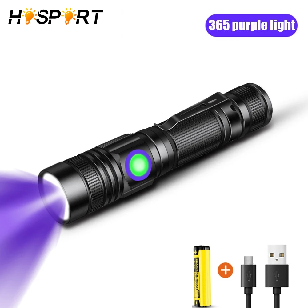 3400mAh LED UV Flashlight 365-395nm Ultraviolet Torch Purple Light Rechargeable Zoomable Black Light Pet Urine Stains Detector