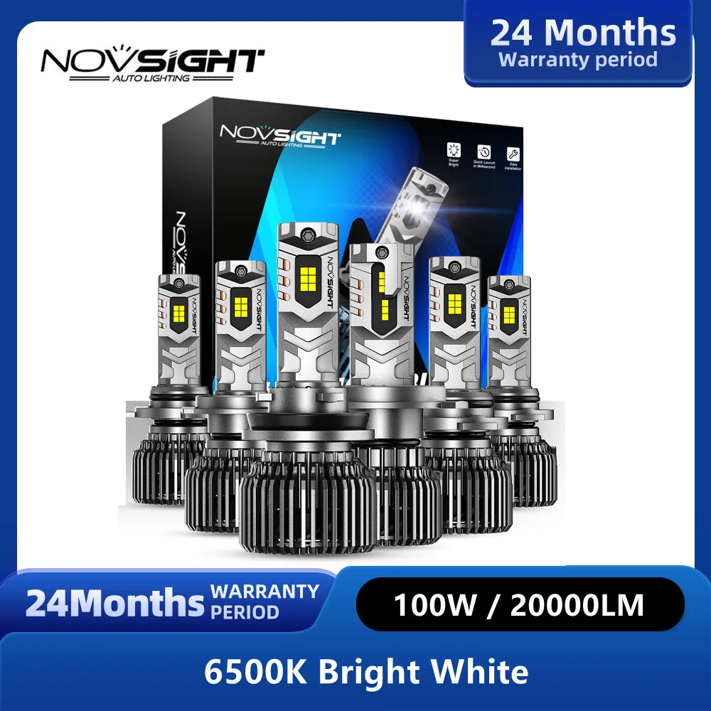 Передняя фара Novsight N75 H4 для автомобиля, лампа для фар головного света H7, 9005, HB3, 9006, HB4, 9012, 6500K, 100 лм, Вт, 12 В