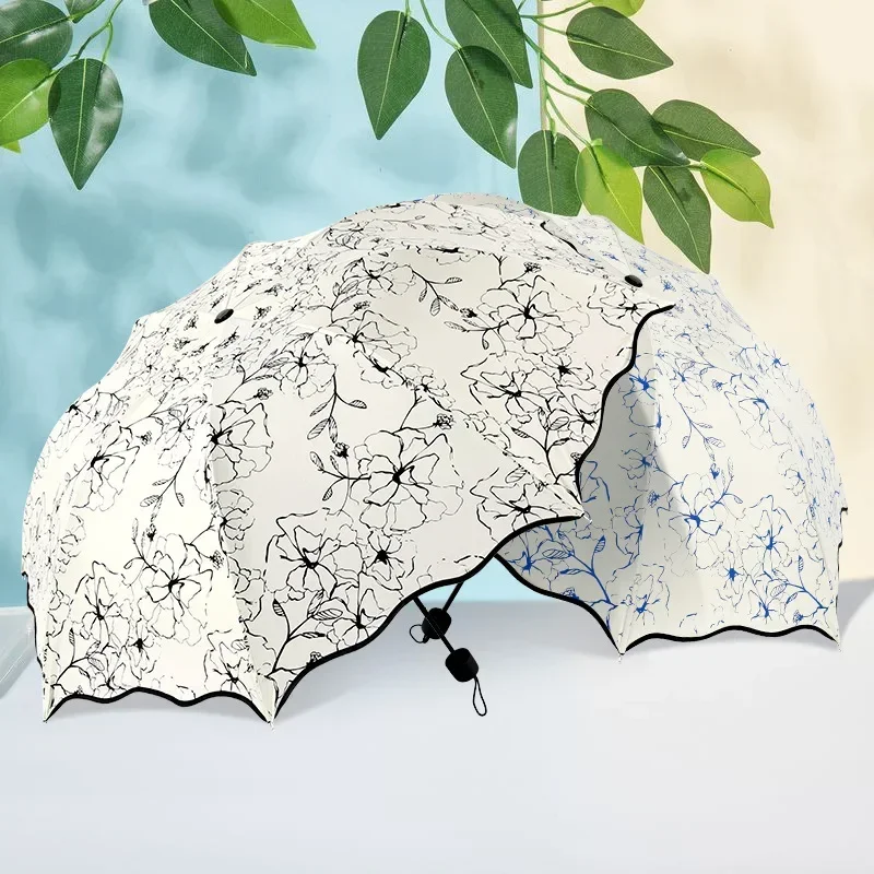 

Parasols Umbrellas Foldable Ladies Floral Windproof Lady Female Flower Umbrella Chic Sun Rain Compact Women Lovely