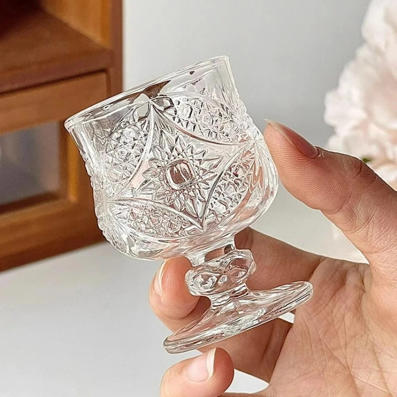 Korean Style Engraved Glasses Cup Mini Cups Short Glass Cup For Soju Sake Liquor Short Stemmed Glass Home Accessories drinking glass