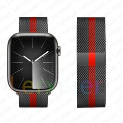 Elegant Milanese Loop Mesh Bracelet for Smartwatch Series - Premium Watch Strap Replacement (Black - red)