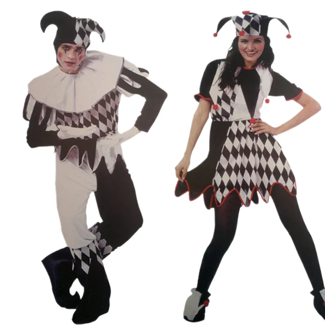 Halloween Carnival Party Cosplay Costumes Funny Clown Cosplay Costume Adults Man Women Black and White Couple Clown Suit 1