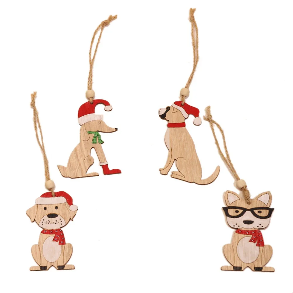 5Pcs Merry Christmas Wooden Ornaments Car Dog Cat Hanging Pendants Animals Christmas Tree Decorations For Home Xmax Gift 2024