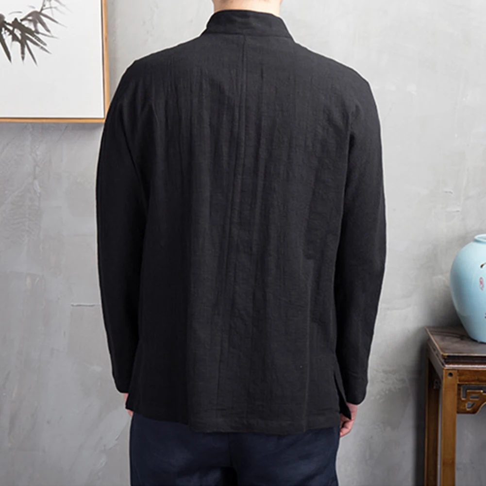 Men Chinese Traditional Kung Fu Tai Chi Coat Tang Suit Uniform Jacket Clothing Long Sleeve Blouse Retro Shirt Button Up Hanfu for chinese dress