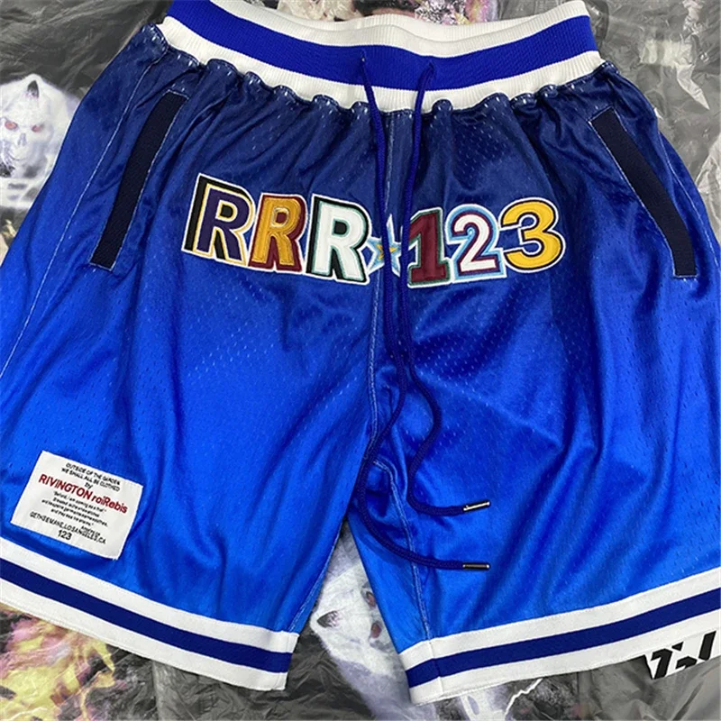 

Blue R123 Basketball Shorts Men Women High Quality Embroidered Logo RRR 123 Board Shorts Breathable Breeches basketball shorts