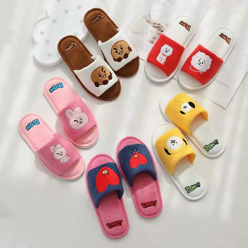 

Новые плюшевые тапочки Bt21 Kawaii с аниме для детей, Размеры 35-38 ярдов, Симпатичные Мультяшные мягкие Нескользящие домашние тапочки, подарок для девочки