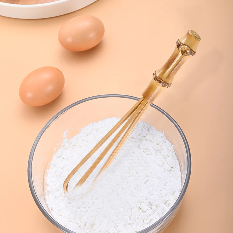 Kitchen Cooking Baking Tool Handmade Natural Bamboo Mini Small Hand Flour Mixer Blender Manual Egg Beater Whisk