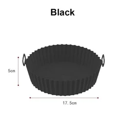 Premium Reusable Non-Stick Silicone Air Fryer Liners - Food Safe Basket Accessory (Black-8 inches)