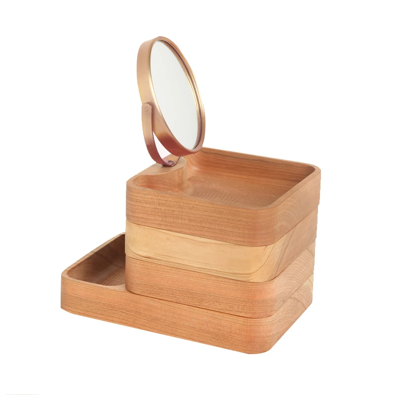

Wooden Life Solid Wood Jewelry Box with Mirror Home Bedroom Dressing Table Storage Box Necklace Earrings Jewelry Storage Box