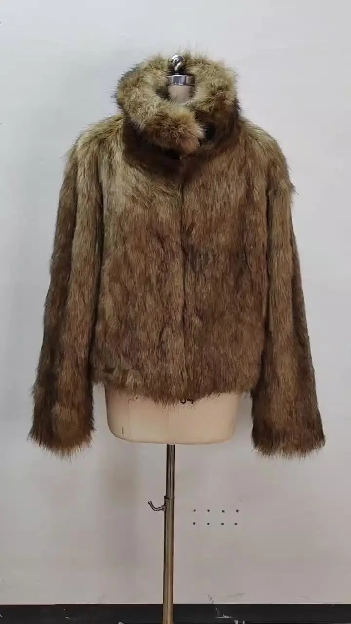 Mauroicardi Winter Short Thick Warm Brown Hairy Soft Faux Fur Coat