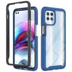 Hybrid Rugged Armor Shockproof Transparent Back Case with TPU Frame for Moto G60 (Dark Blue)