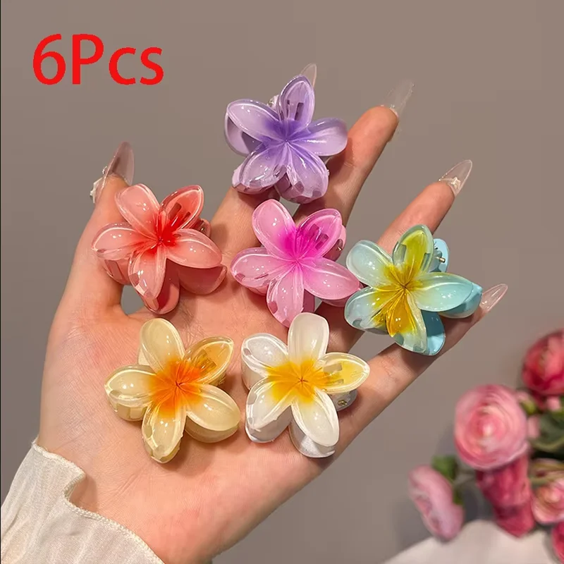 6 pieces gradient hair clips new flower claw hair small size fashion head covers hairpin crab barrette hair accessories for women