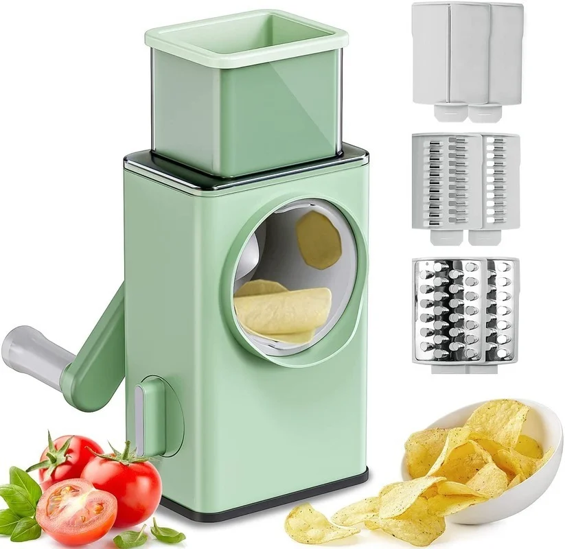 Upgrade Stainless Steel Rotary Vegetable Cheese Grater Potato Slicer Rotary Handheld Grater with 5 Blades Dishwasher Safe