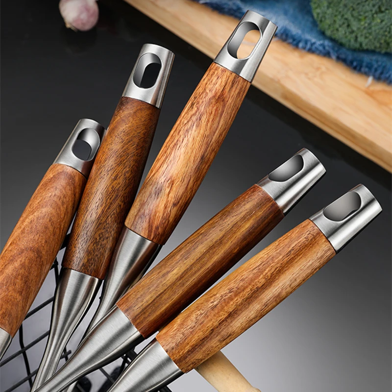 Thickened Stainless Steel Wooden Handle Spatula Soup Cooking Frying Shovel Anti-Scald Colander Integrated Kitchen Utensils