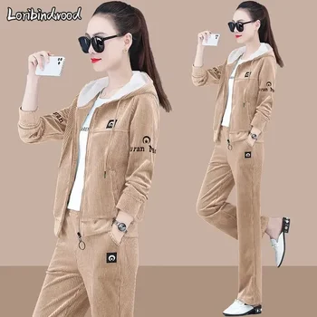 Cotton T Corduroy Fashion Suit Women 2023 New Korean Version Spring and Autumn Sportswear Leisure Two Sets