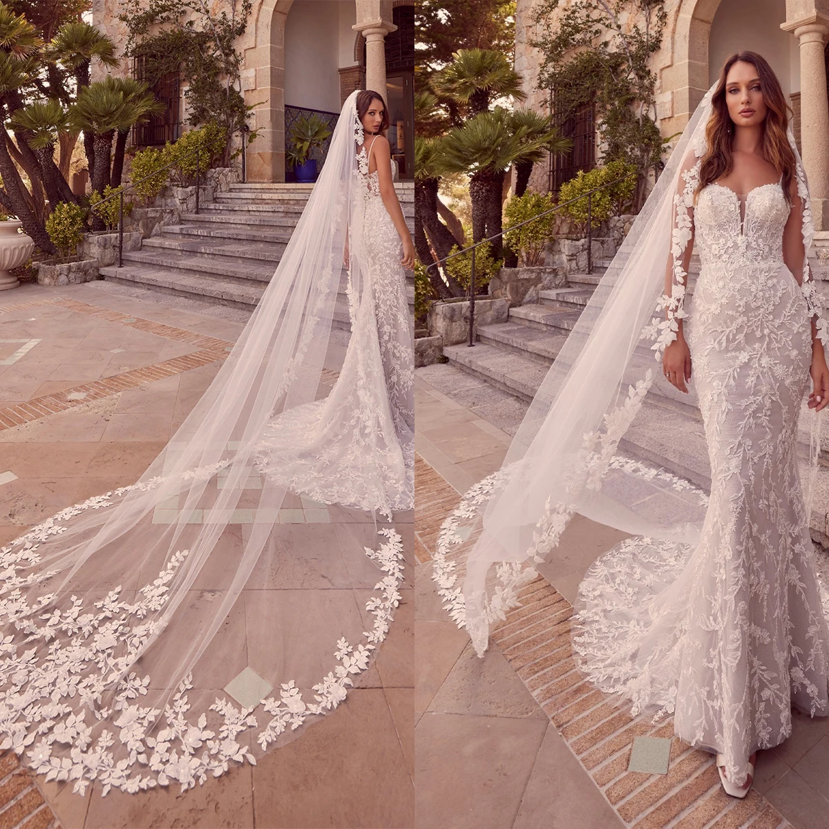 

Свадебная фата цвета слоновой кости цвета шампанского длиной, с аппликацией, свадебный аксессуар, фата для невесты