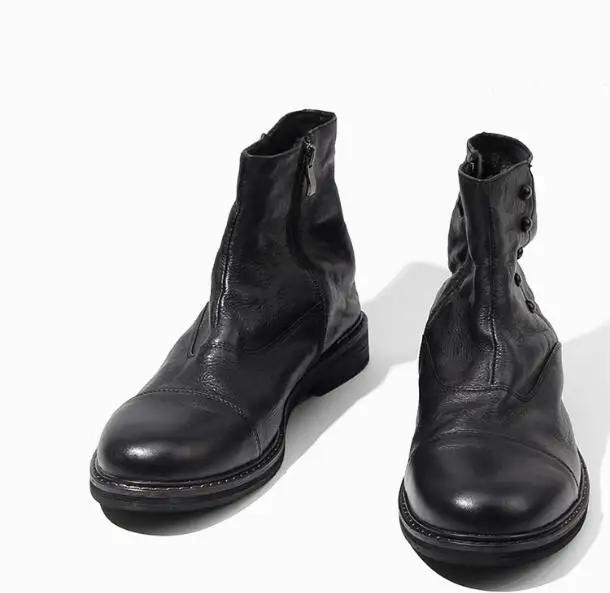 

Autumn and winter New Black chelsea boots Genuine Leather Slip on Breathable Ankle High quality Round toes Men's Boots