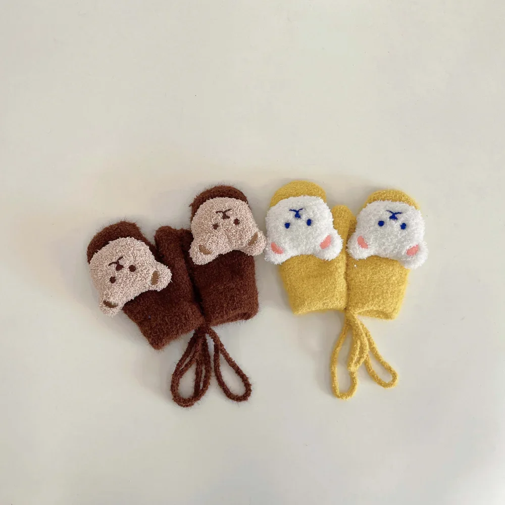 Cartoon Bear Baby Mittens Autumn Winter Warm Kids Baby Girl Gloves Knitted Children Toddler Thick Teething Mitten Handschoen