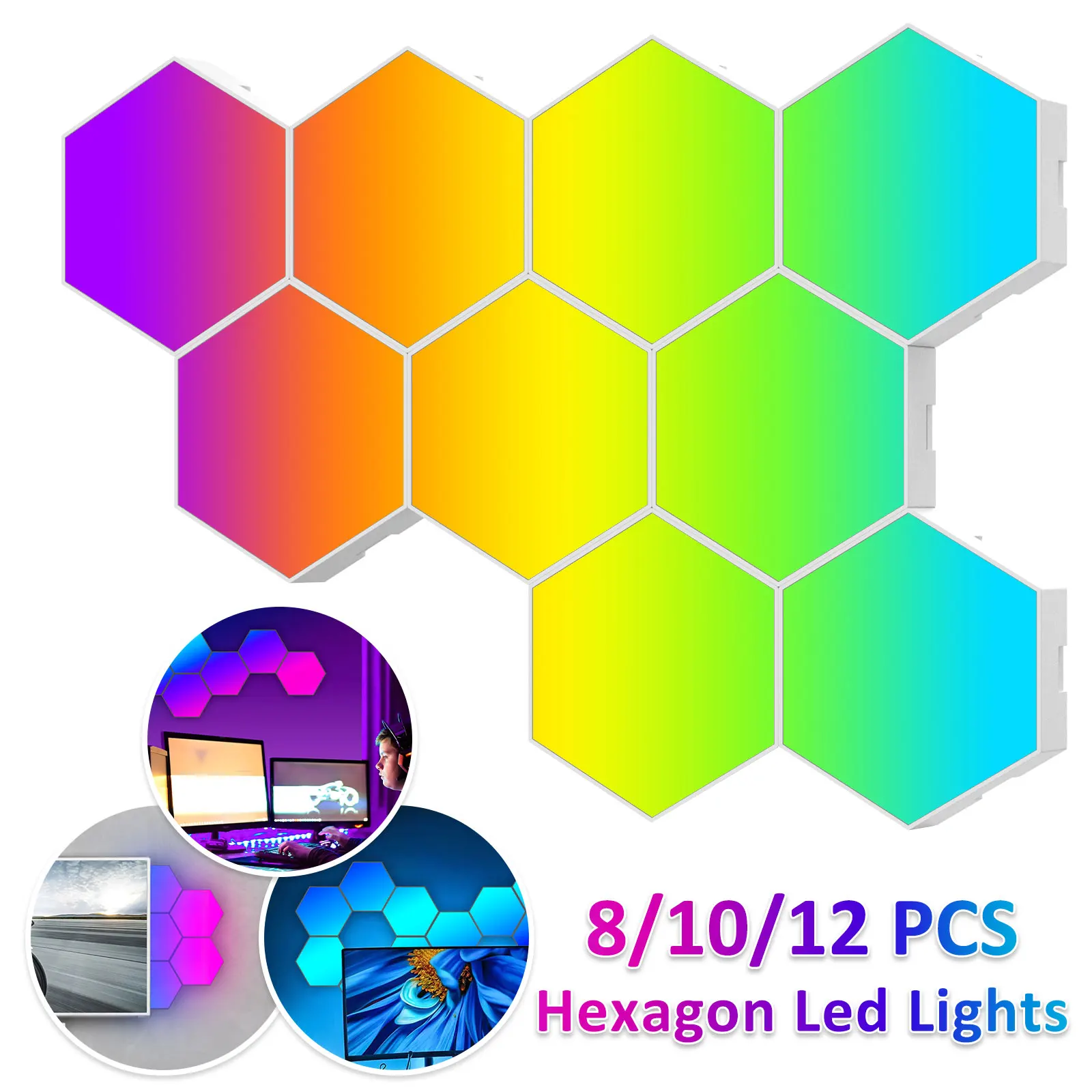 Hexagon led wall lights para gaming setup m sica sync app e controle
