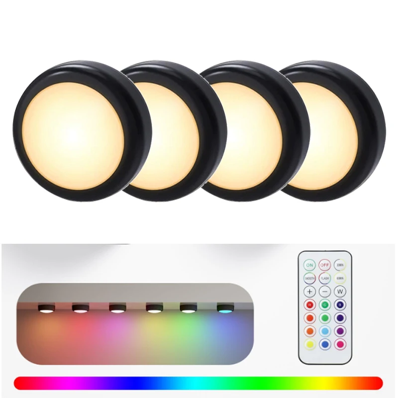 Under Cabinet Lighting Remote Control Wireless Shelf Light Battery Operated Lights Night Light Timmer for Closet Bedroom Kitchen