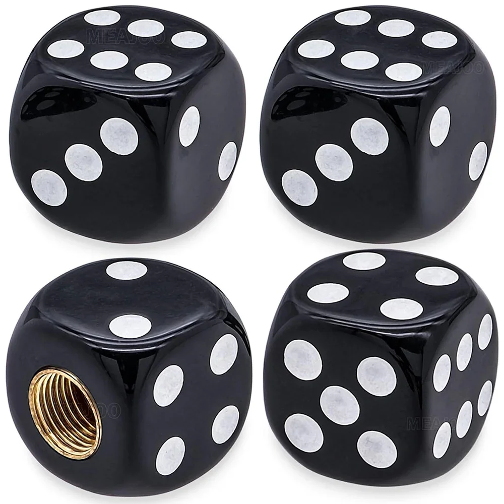 Set of 4 Waterproof Dice Design Tire Valve Stem Caps - Durable Universal Wheel Covers