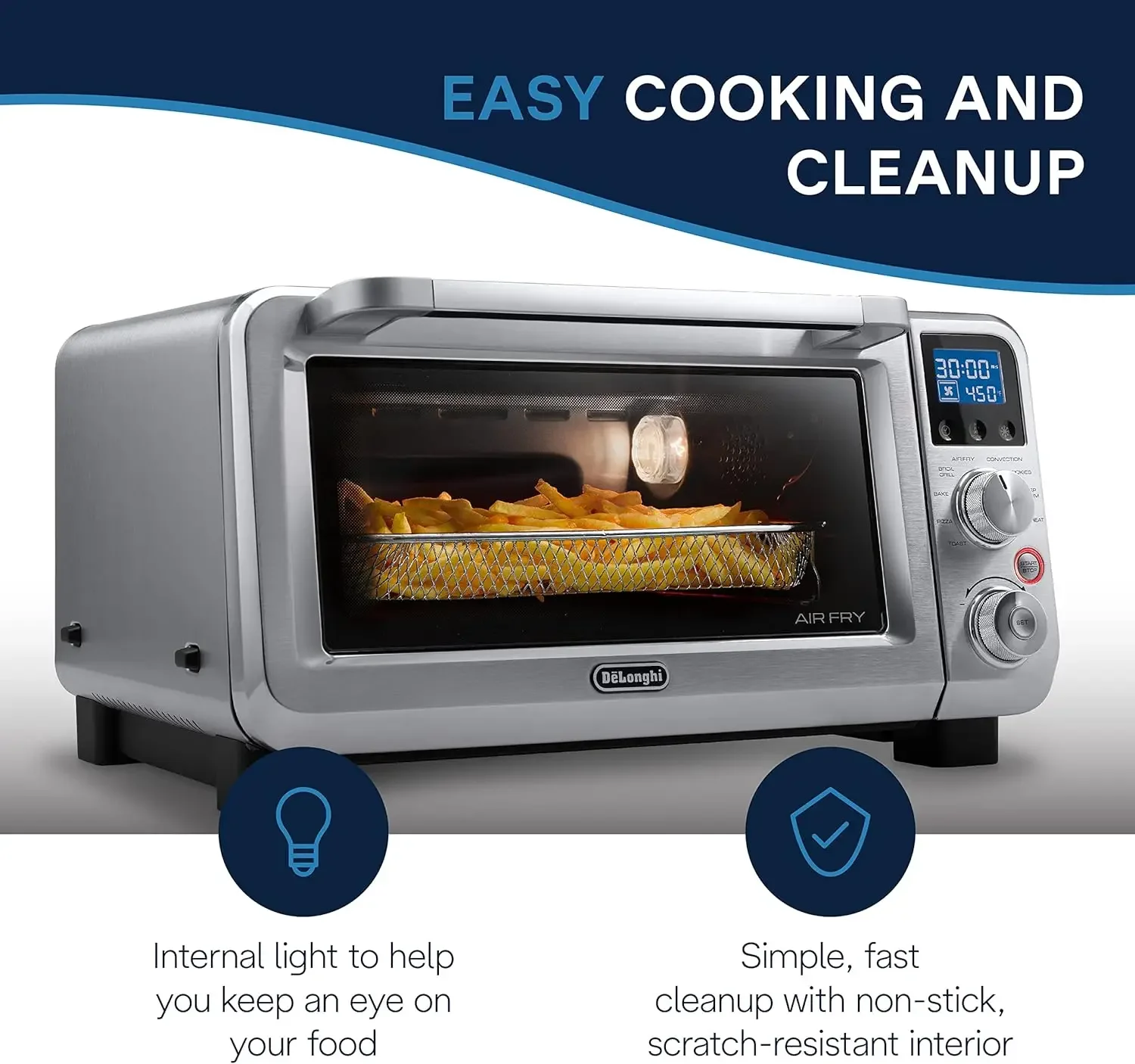 Premium 9-in-1 Digital Air Fry Convection Toaster Oven, Grills, Broils, Bakes, Roasts, Keep Warm, Reheats, 1800-Watts + Cooking 3