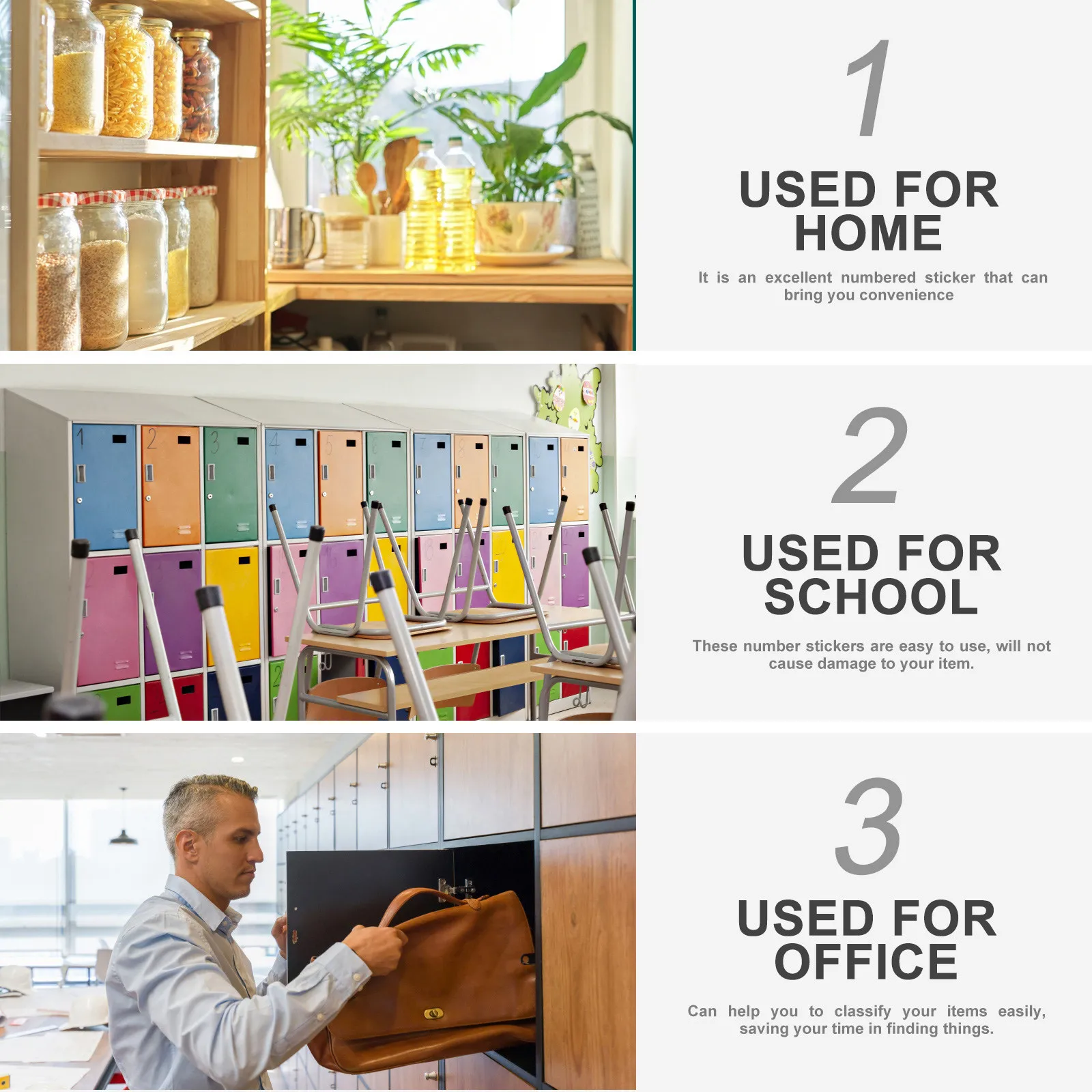 1롤 자체 접착식 번호 스티커, 가정, 주방, 사무실, 교실, 보관, 정리, 재고용 직사각형 PVC 라벨