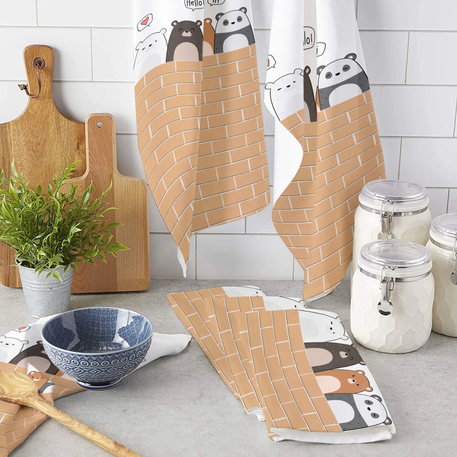 Bear Cute Cartoon Love Kitchen Towel Cleaning Cloth Microfiber Soft Household Super Absorbent Dish Washing Cloth