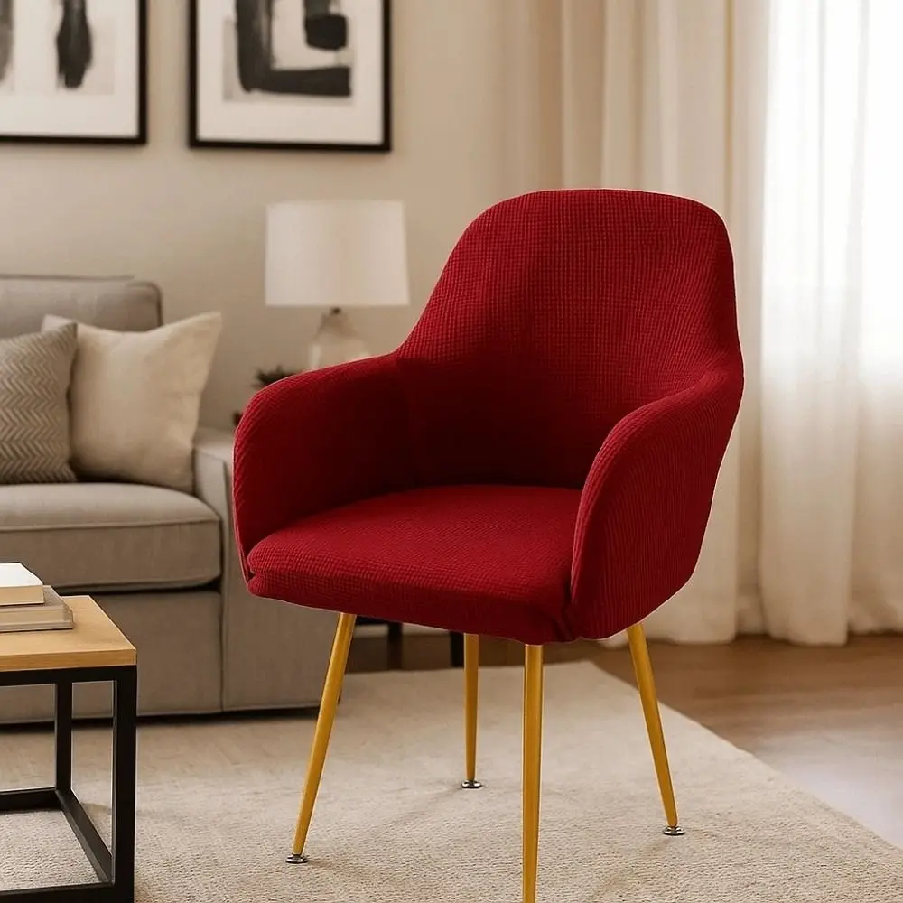 Elastic Curved Chair Cover All-wrap Plaid Solid Color Seat Protection Dust Proof Anti-dirty Wear for Chairs Friends Party