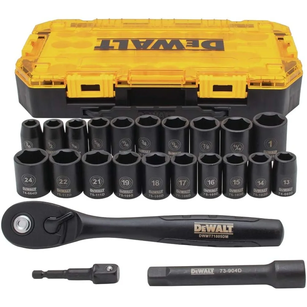 

DEWALT Impact Socket Set, 1/2" Drive, For SAE and Metric Fasteners, 23-Piece, Retaining Pin Compatible