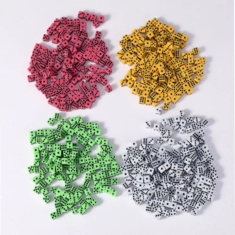 

1000Pcs / Set 2020 New 8MM 6colors Square Corner White Background Full Black Dot Small Dice Milk White Black Dot